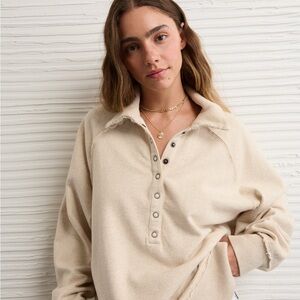 American Eagle Outfitters Cream Snap-Front Pullover Sweatshirt